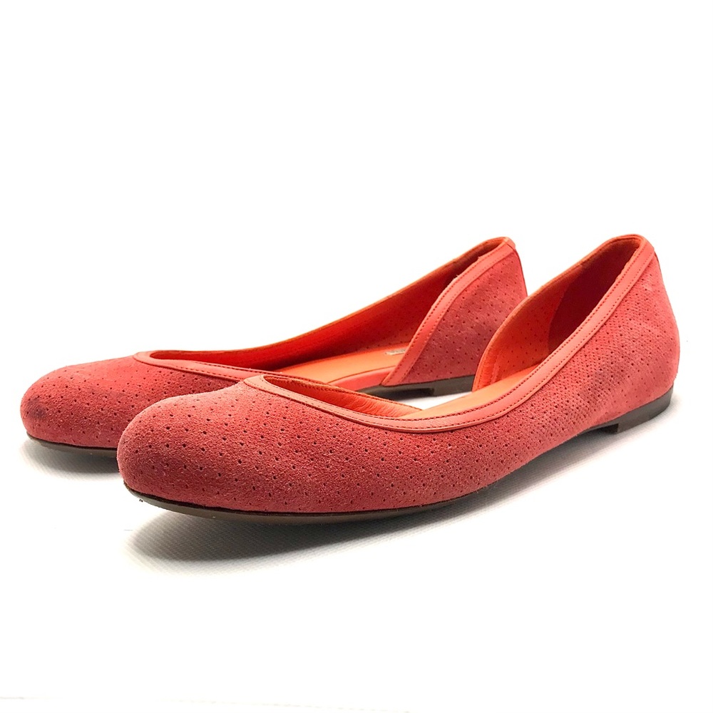 BOTTEGA VENETA ORANGE SUEDE D'ORSAY HALF VAMP PERFORATED FLATS (35) - Picture 6 of 13
